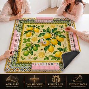 Lemon Mahjong Mat — Sicilian Majolica Mah Jongg Mat 31.5" Hostess Gift
