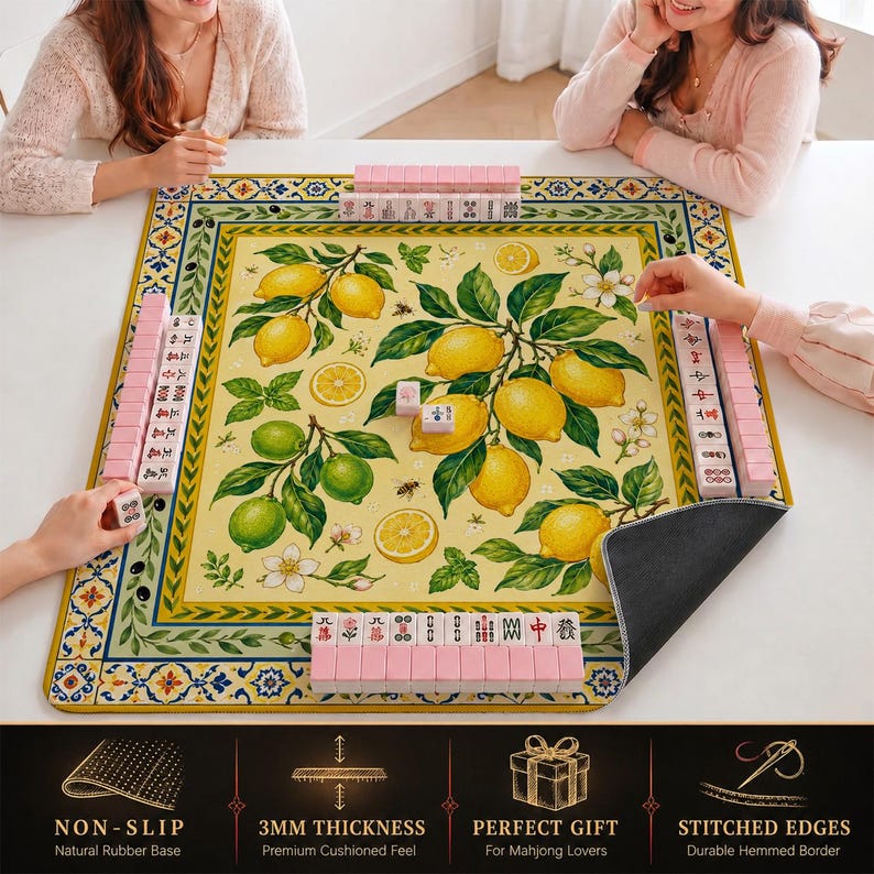 Lemon Mahjong Mat — Sicilian Majolica Mah Jongg Mat 31.5" Hostess Gift