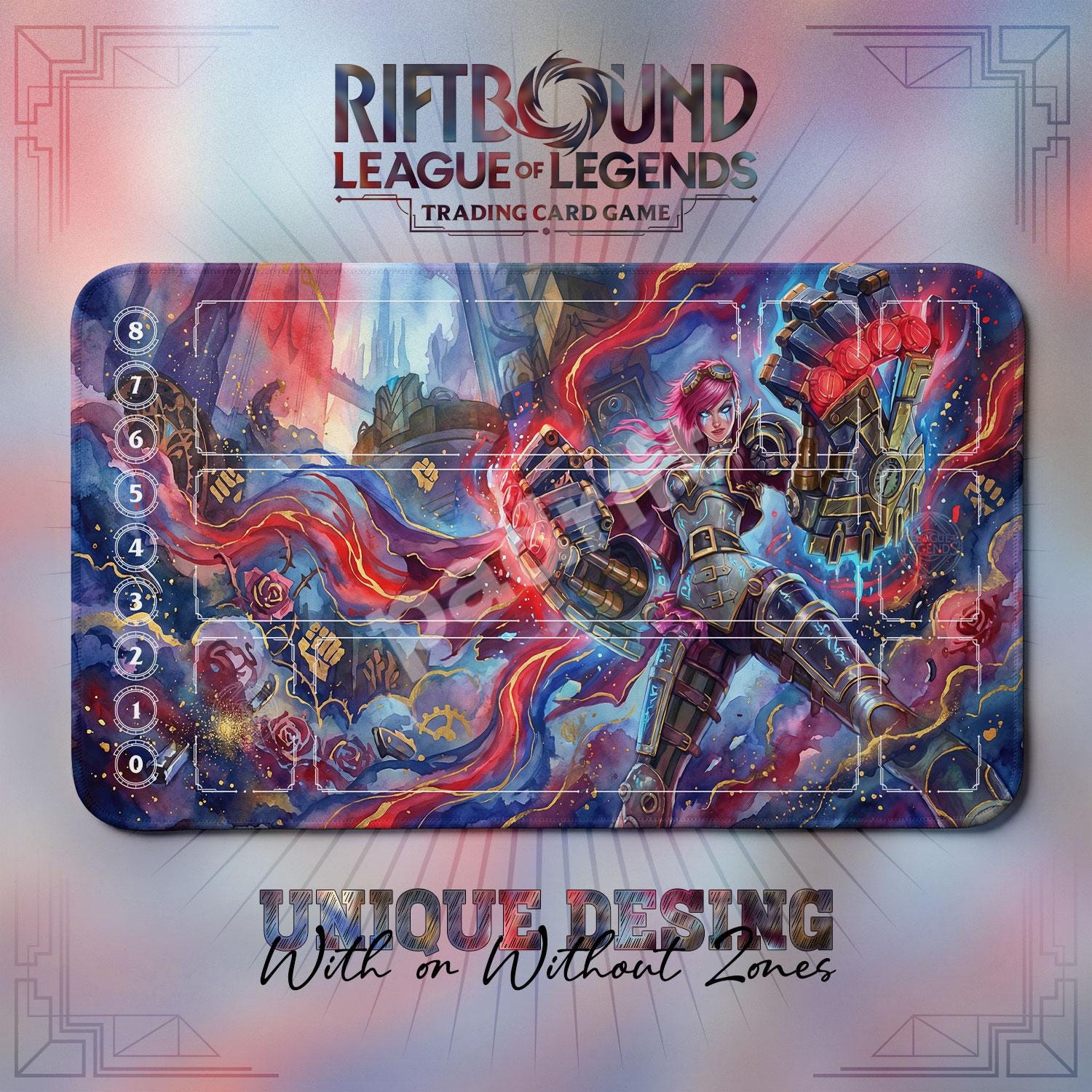 Vi Piltover Fist TCG Playmat — Riftbound Lol Card Mat 24x14 Zones