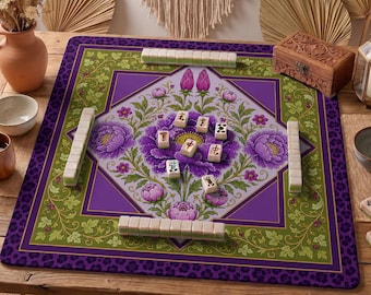 Purple Peony Leopard Mahjong Mat — Maximalist Mah Jongg Mat 31.5" Hostess Gift