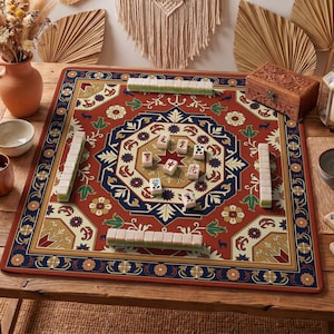 Terracotta Octagon Mahjong Mat — Coastal Mah Jongg Mat 31.5" Beach Hostess Gift