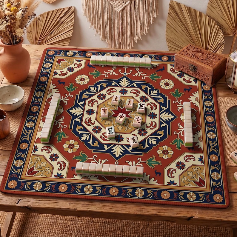Terracotta Octagon Mahjong Mat — Coastal Mah Jongg Mat 31.5" Beach Hostess Gift