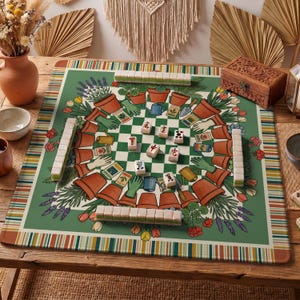 Garden Pots Mahjong Mat — Gardener Mah Jongg Mat 31.5" Plant Lover Gift