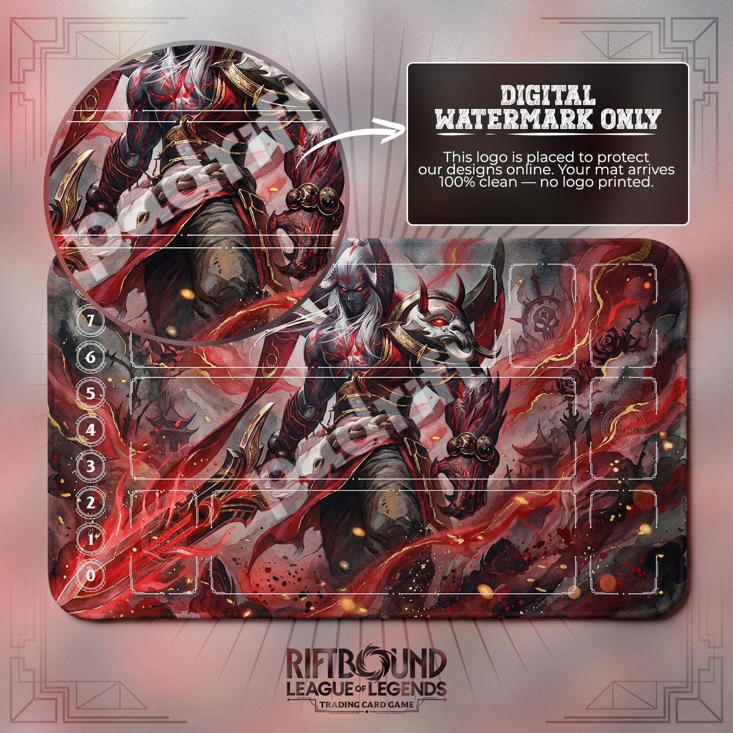 Aatrox Blood Oni TCG Playmat — Riftbound Lol Card Mat 24x14 With Zones ...