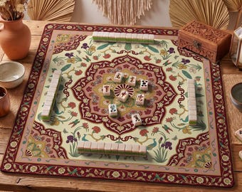 Burgundy Floral Mandala Mahjong Mat — Botanical Mah Jongg Mat 31.5" Bridal Shower Gift