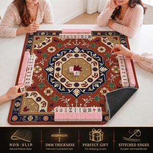 Terracotta Octagon Mahjong Mat — Coastal Mah Jongg Mat 31.5" Beach Hostess Gift