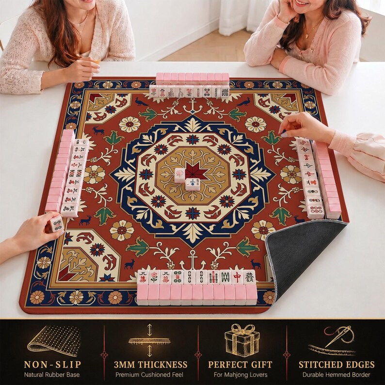 Terracotta Octagon Mahjong Mat — Coastal Mah Jongg Mat 31.5" Beach Hostess Gift
