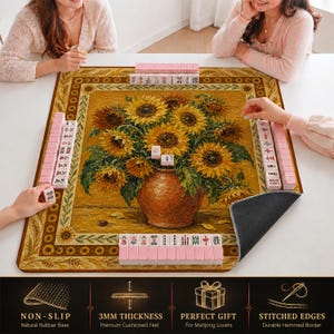 Sunflower Vase Mahjong Mat — Van Gogh Style Mah Jongg Mat 31.5" Art Gift