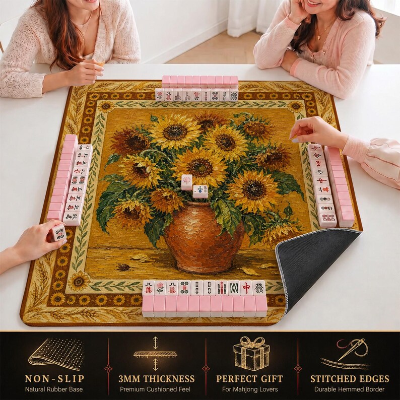 Sunflower Vase Mahjong Mat — Van Gogh Style Mah Jongg Mat 31.5" Art Gift