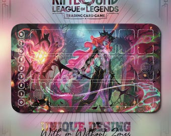 Tapete de juego Soraka Thorn Bloom TCG — Tapete de cartas Riftbound LoL 24x14 con zonas