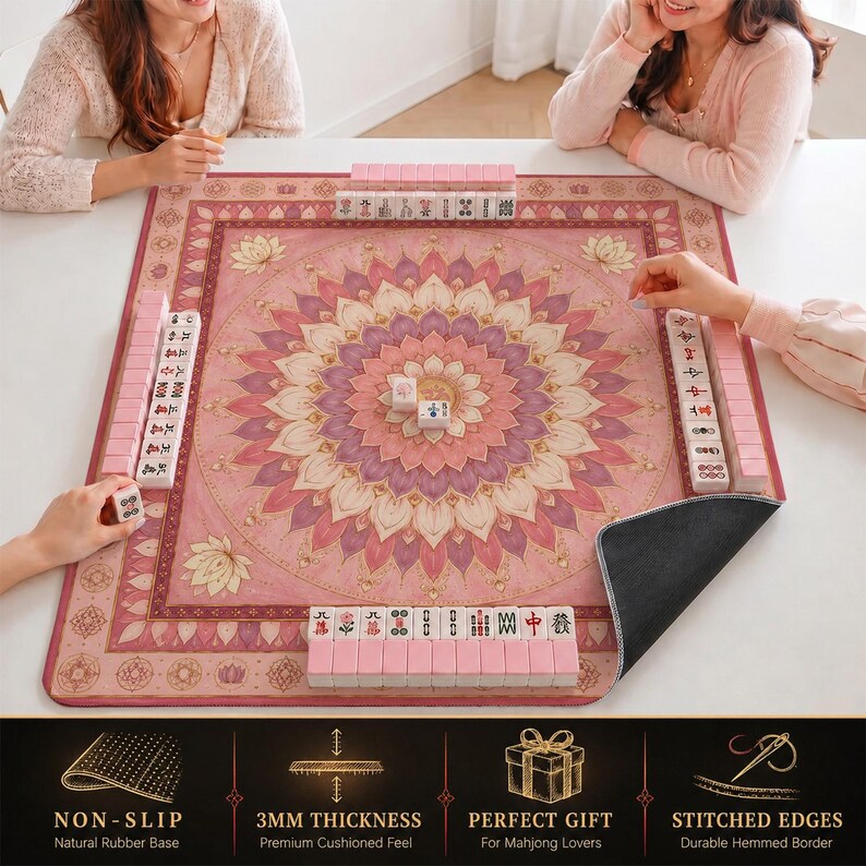 Lotus Mandala Mahjong Mat — Yoga Boho Mah Jongg Mat 31.5" Gift