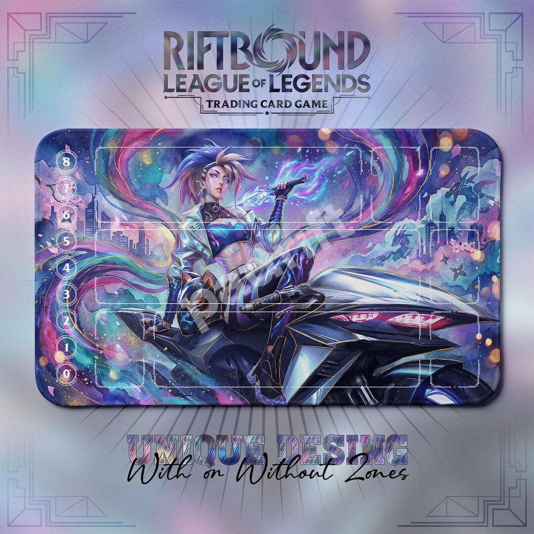 Akali Neon Rider TCG Playmat — Riftbound Lol Card Mat 24x14 With Zones ...