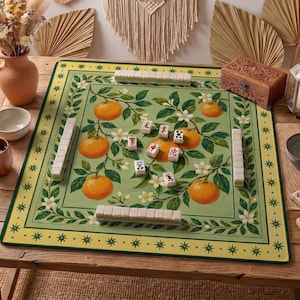 Orange Citrus Mahjong Mat — Mediterranean Mah Jongg Mat 31.5" Hostess Gift