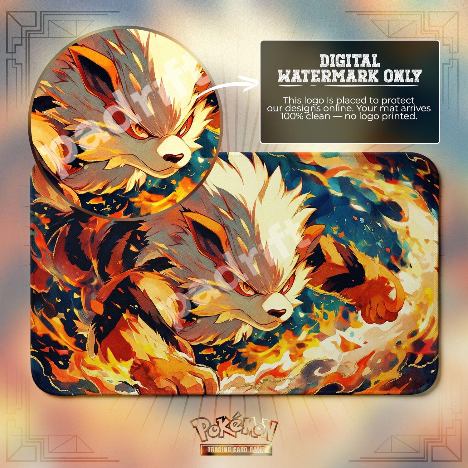 Arcanine Inferno TCG Playmat — Pokemon Trading Card Mat 24x14