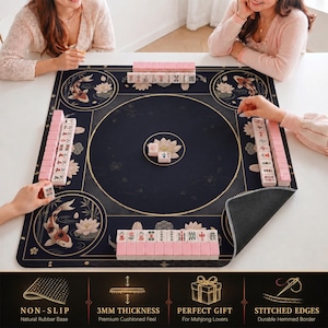 Black Koi Mahjong Mat — Gold Lotus Mah Jongg Mat 31.5" Zen Gift