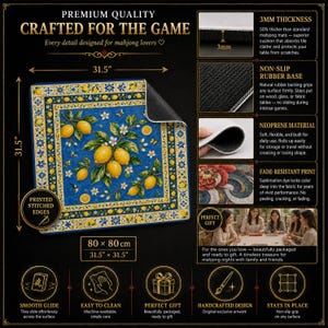 Amalfi Lemon Mahjong Mat — Blue Mediterranean Mah Jongg Mat 31.5" Gift