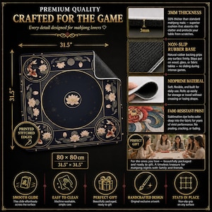 Black Koi Mahjong Mat — Gold Lotus Mah Jongg Mat 31.5" Zen Gift