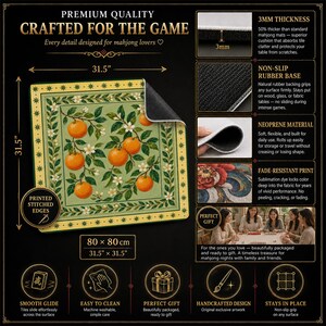Orange Citrus Mahjong Mat — Mediterranean Mah Jongg Mat 31.5" Hostess Gift