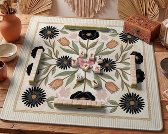 Black Poppy Mahjong Mat — Modern Minimalist Mah Jongg Mat 31.5" Gift