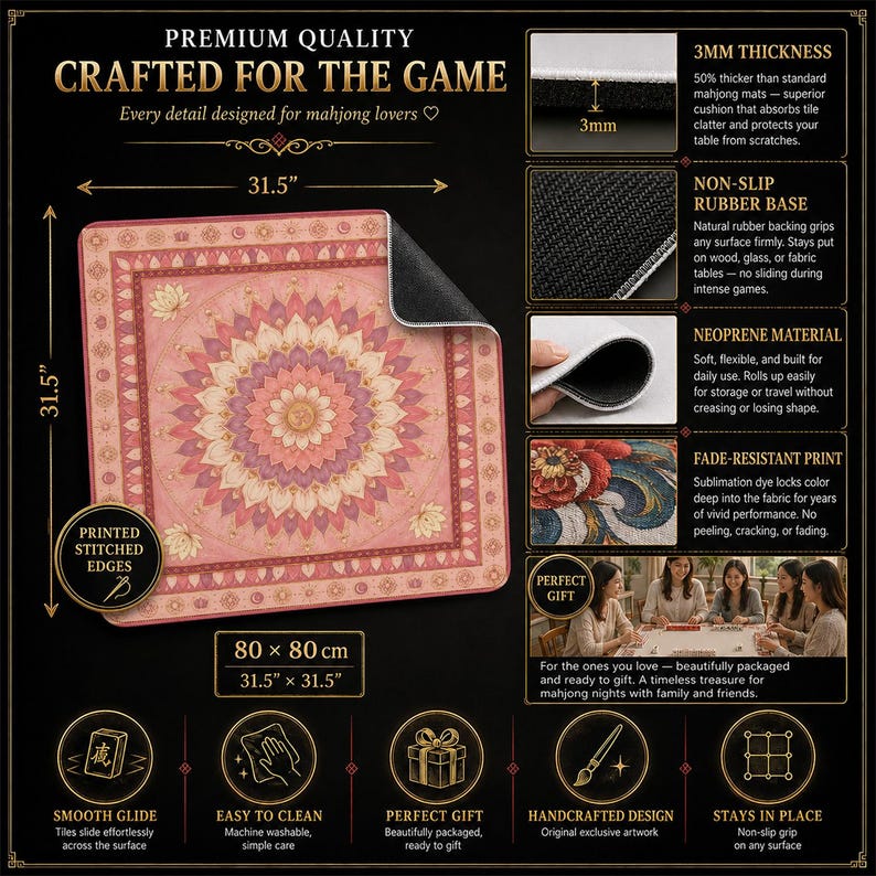 Lotus Mandala Mahjong Mat — Yoga Boho Mah Jongg Mat 31.5" Gift