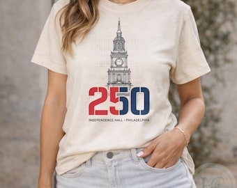 Unabhängigkeits-Hall America 250-jähriges Jubiläums-T-Shirt | Unabhängigkeit Philadelphia Tower Tee | Patriotisches 4. von Juli Shirt | Comfort Colors® 1717