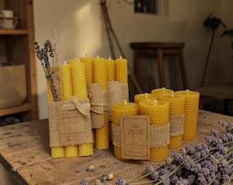 Candele in cera d'api al 100%, set di candele a nido d'ape, candela in cera d'api naturale, candela ecologica fatta a mano, decorazione rustica per la casa.