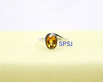 Pierścionek ze srebra próby 925 z owalnym cytrynem, styl secesyjny, żółty kamień szlachetny (7 x 9 mm)