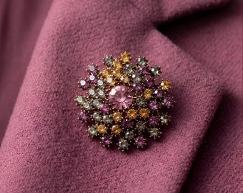 Spilla vintage a forma di dente di leone con cristalli, spilla a forma di fiore con strass colorati, spilla di lusso di grande effetto, regalo per la festa della mamma, elegante accessorio per cappotto.