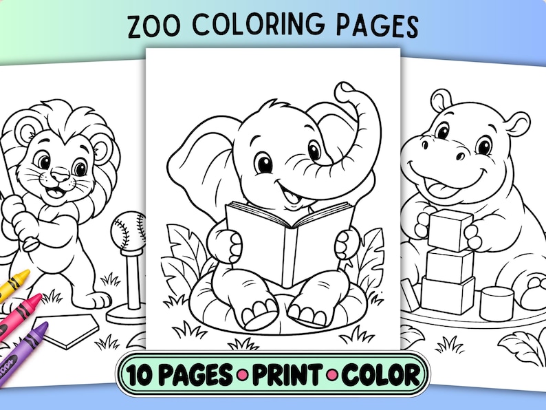 Stacking Blocks Kinder Zoo Animal Coloring Pages, 10 Activity Scene Printables for Preschool ...