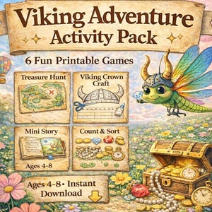 Viking Kids Activity Pack | Treasure Hunt, Maze, Coloring Pages (Digital Download)