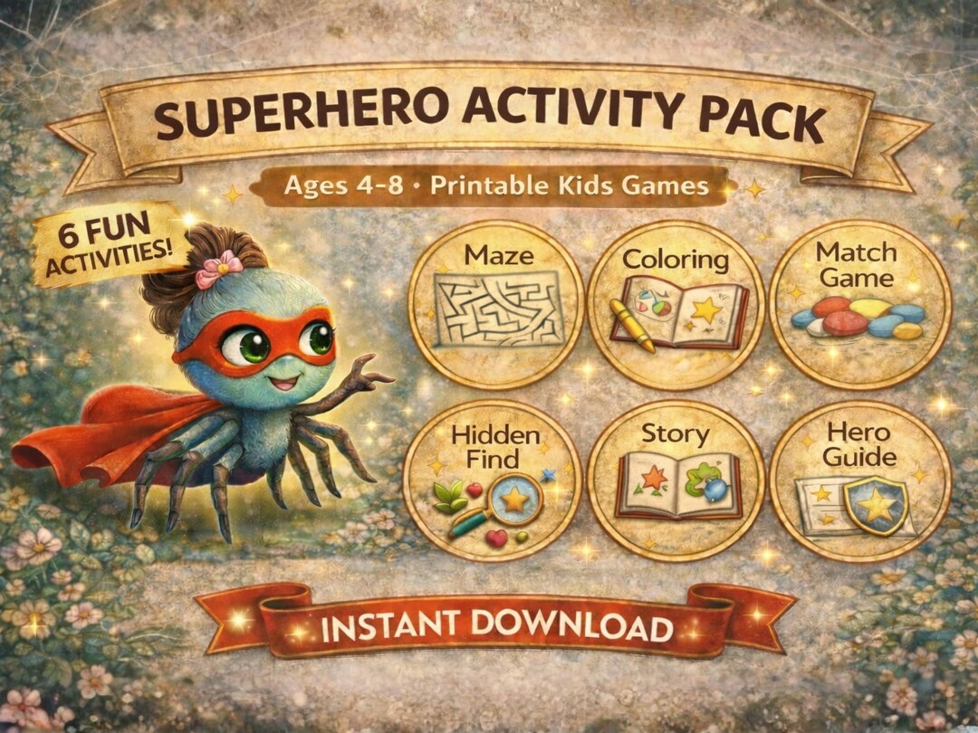 Superhero Activity Pack Printable, Ages 4-8, Maze, Coloring, Games ...