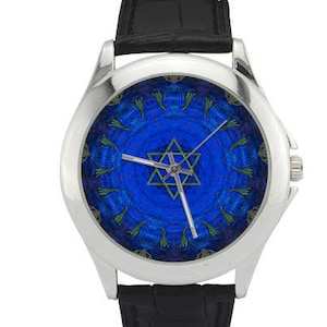 Stainless Steel Maguen David  Watch with Elegant Leather Strap, Luxury Jewish Watch, Small Stylish Wristwatch for women and men