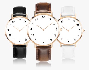 Reloj de cuarzo con correa de piel ultrafina y caja de acero inoxidable en oro rosa.