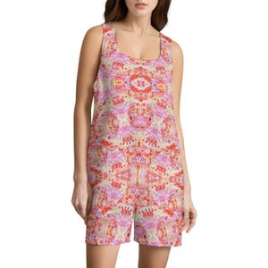 Women&#39;s collar jumpsuit Shorts All Over Print Sleeveless Romper with Pockets | Trendy Summer Outfit | Artistic Design Playsuit in Plus Sizes