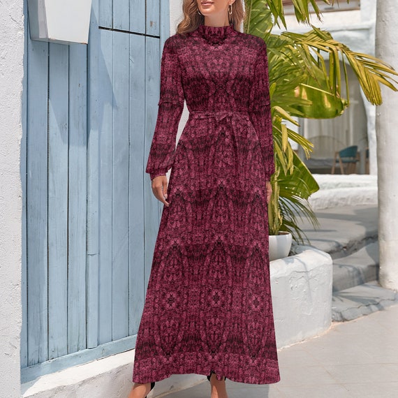 Abito lungo da donna floreale con rose rosa scuro, abito lungo