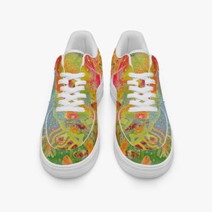 Psychedelische Leder Sneakers: Unisex Low-Top Sportschuhe