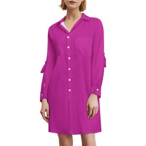 Petal Shirt Dress for Women – Button Up Long Sleeve Dress with Pocket, Lightweight & Breathable, Casual  Beach Cover Up, Sizes S-5XL