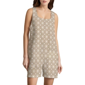 Women&#39;s collar jumpsuit Shorts All Over Print Sleeveless Romper with Pockets | Trendy Summer Outfit | Artistic Design Playsuit in Plus Sizes