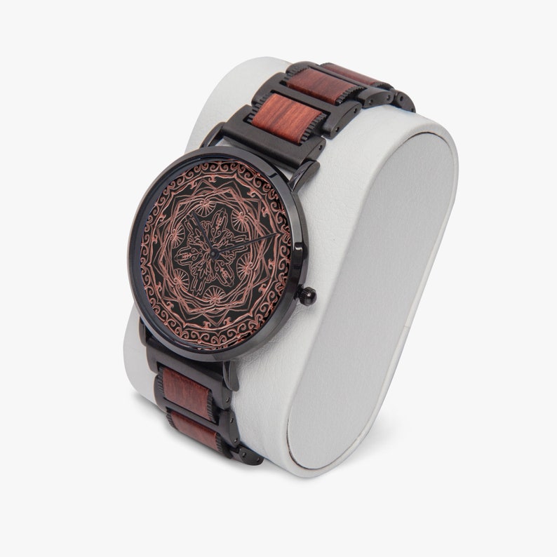 Mandala wooden Strap Quartz Watch-Beautiful finish-41mm premium copper case bamboo wood strap image 6