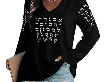 Hebrew Alphabet letters Torah scroll design Custom women long sleeves shirt-up to 5XL