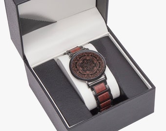 Mandala wooden Strap Quartz Watch-Beautiful finish-41mm -premium copper case- bamboo wood strap