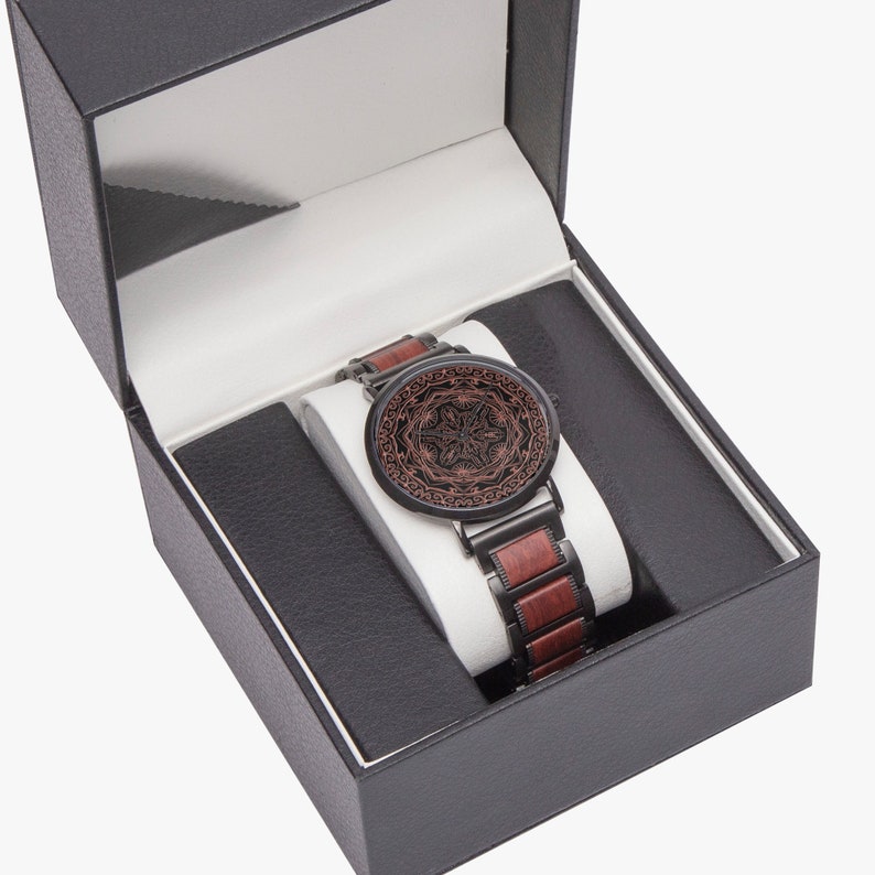 Mandala wooden Strap Quartz Watch-Beautiful finish-41mm premium copper case bamboo wood strap image 1