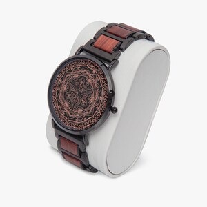 Mandala wooden Strap Quartz Watch-Beautiful finish-41mm premium copper case bamboo wood strap image 8