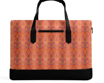 Maletín de cuero sintético para hombre, diseño artístico hawaiano en color naranja, impermeable, para negocios