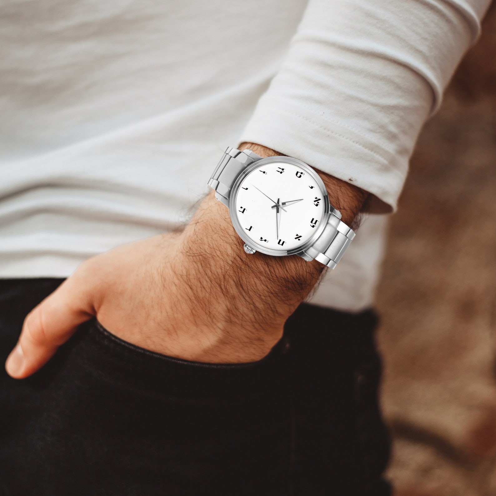 Hebrew Lettersno Batterymen and Women New Steel Strap Etsy