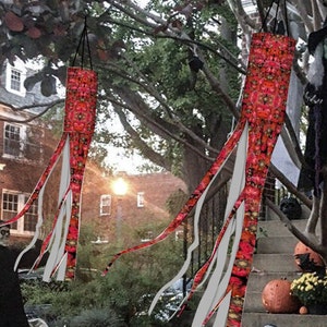 Red peonies Sukkah deco for Sukot or Halloween Windsocks（2 pack）Festival Decoration for the Holidays