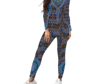 Peacock feathers artistic design custom deguisement Purim costumeCustom Unisex Round Neck Rompers Slim Long-Sleeved Jumpsuits