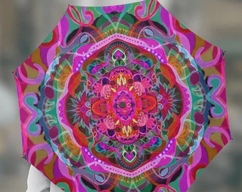 Pink watercolor mandala anti UV umbrella model 773. Automatic UV Protection Umbrella