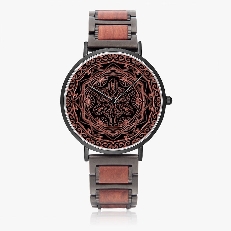 Mandala wooden Strap Quartz Watch-Beautiful finish-41mm premium copper case bamboo wood strap image 4