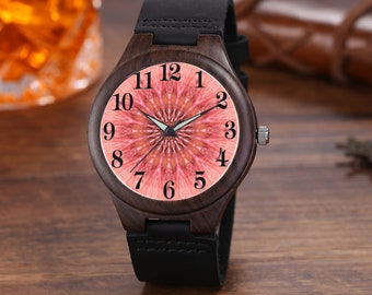 Mandala Custom Watch Black PU Quartz Watch Wooden Watches [Premium Gift Box]